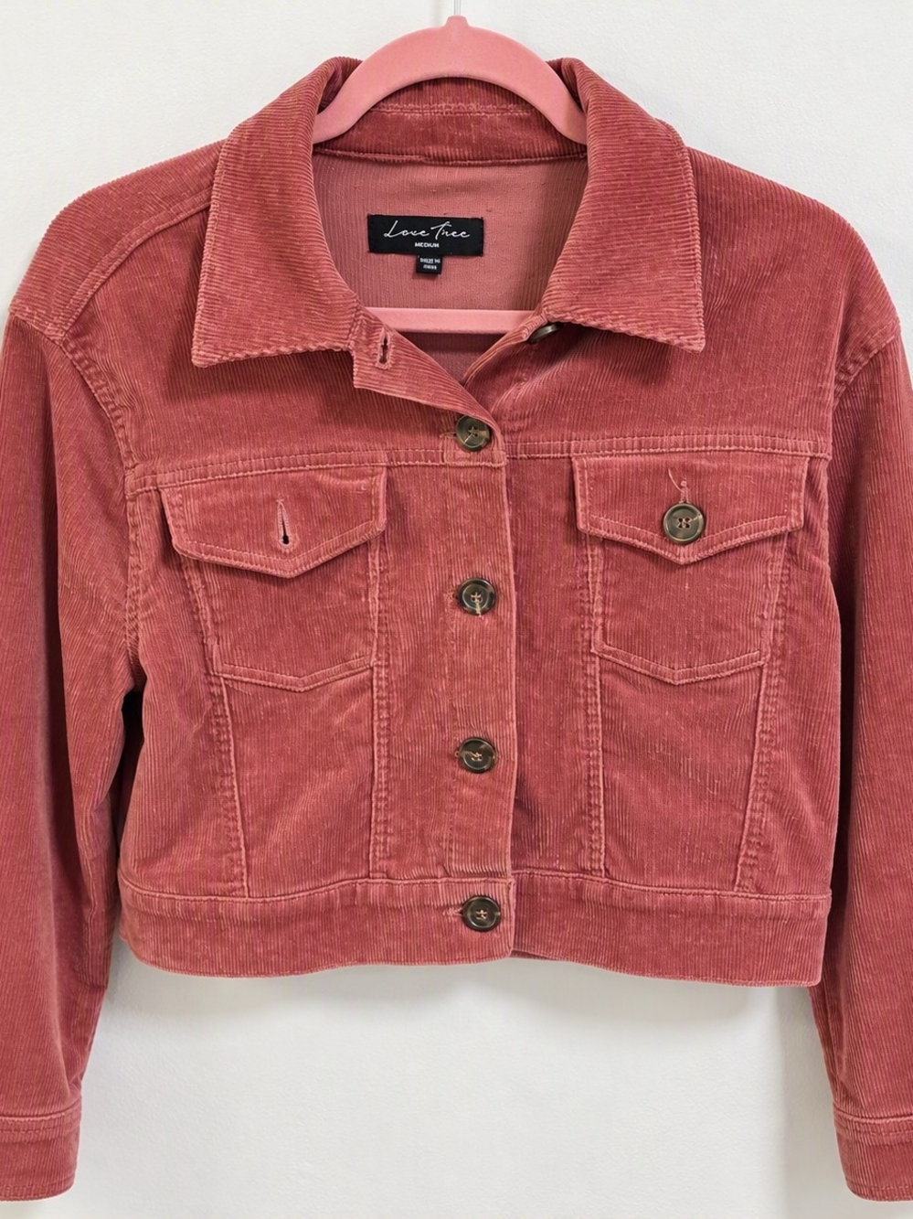 Love Tree Cropped Corduroy Jean Jacket - Rose